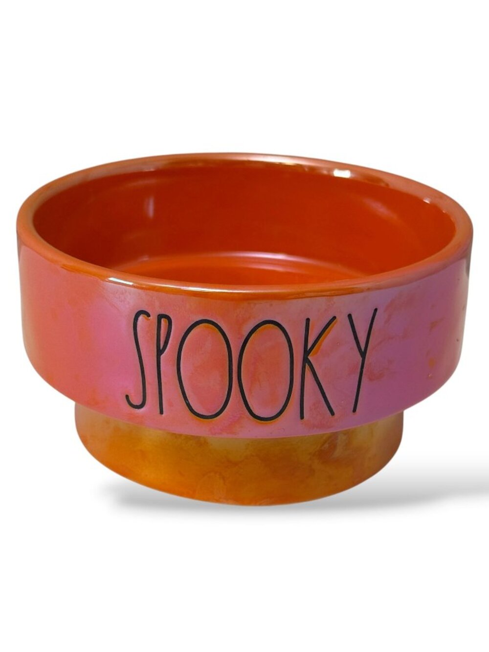 RAE DUNN Halloween Snack Bowl Spooky Candy Dish Pet Bowl Orange Ceramic